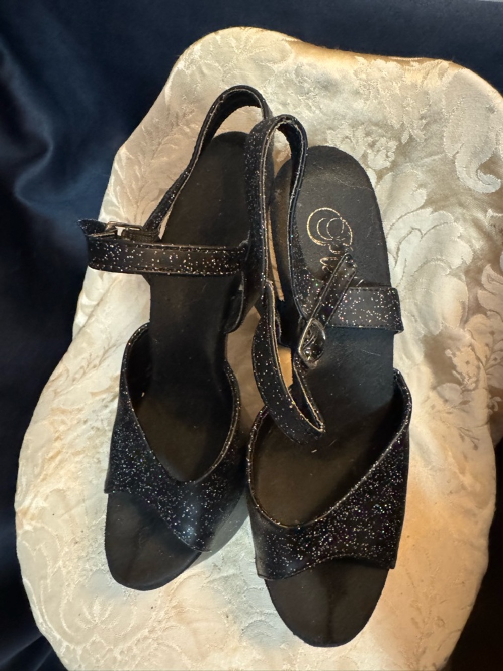 Pleaser Black Glitter Platform Heel Sandals - Picture 3 of 4